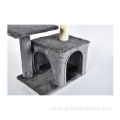 Jualan Besar Hanya 5.78 Dolar Grey Plush Kitten Wooden Houses Cat Climbing Scratching Post
